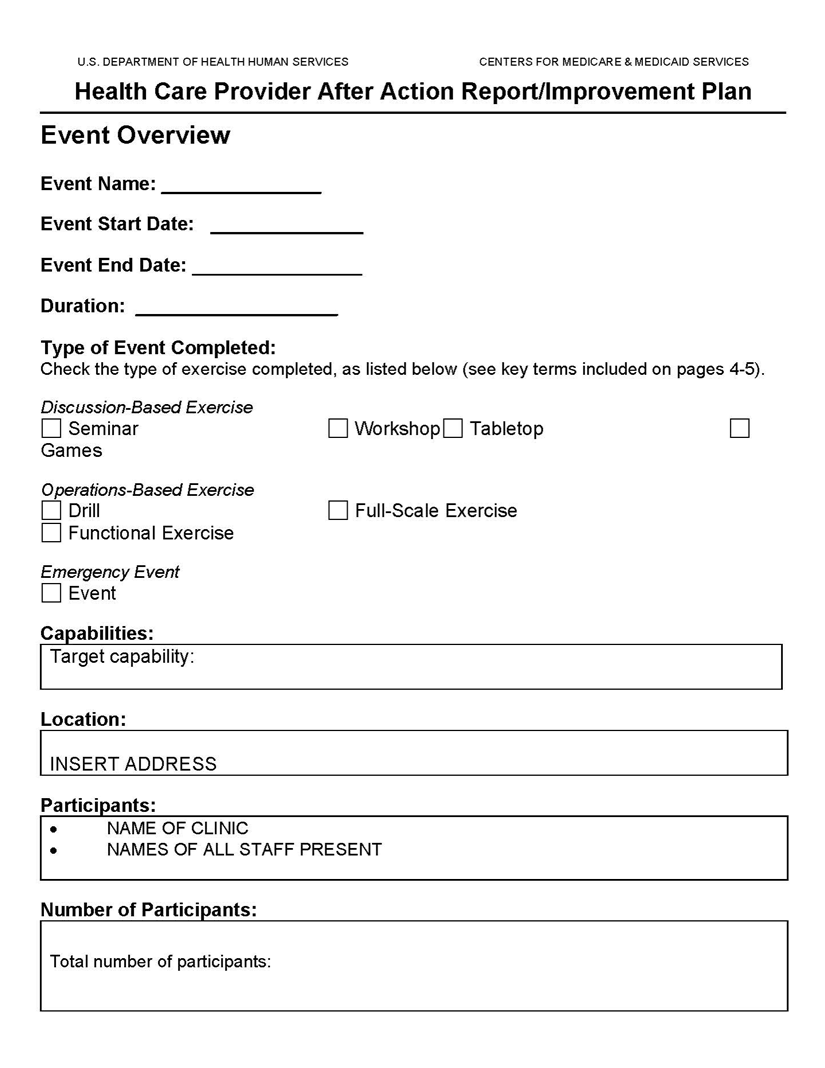 Event overview template for an after action report.