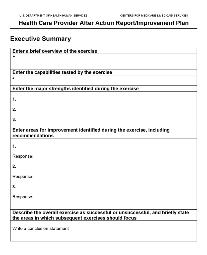 Executive summary template for an after action report.