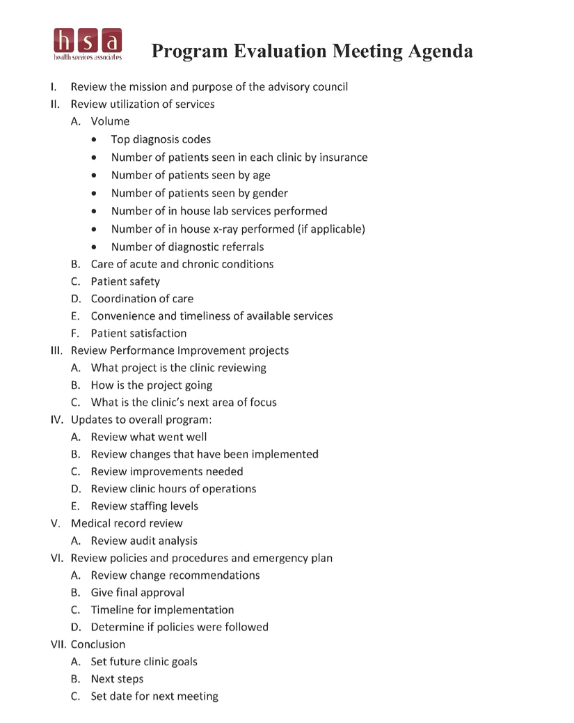 Example of a program evaluation agenda.